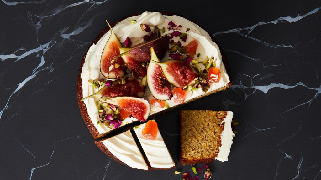 Coconut Lemon and Almond Cake with Cardamom Syrup and Mascarpone Cream