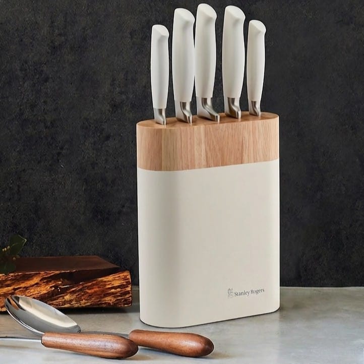 White Oval Knife 6 Piece Block Set