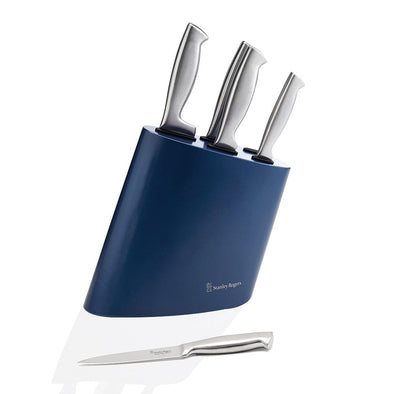 Modern Steel Metallic Baltic Blue 6 Piece Knife Block