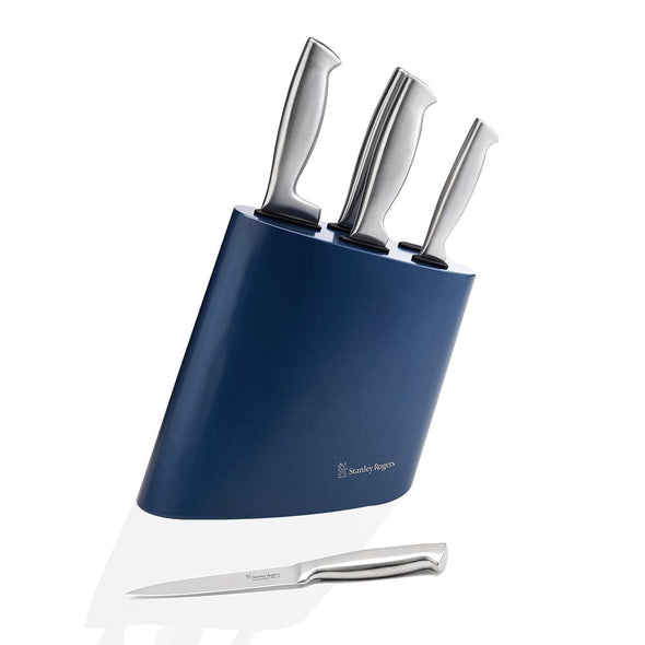 Modern Steel Metallic Baltic Blue 6 Piece Knife Block