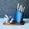 Modern Steel Metallic Baltic Blue 6 Piece Knife Block